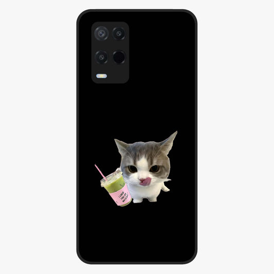 Matcha Cat Style Glass Case showing flat back view with cute matcha themed cat artwork and glossy glass finish.