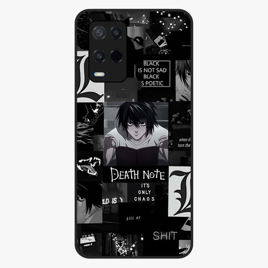 Midnight Chaos Mind Glass Case showing flat back view with abstract dark themed artwork and glossy glass finish.