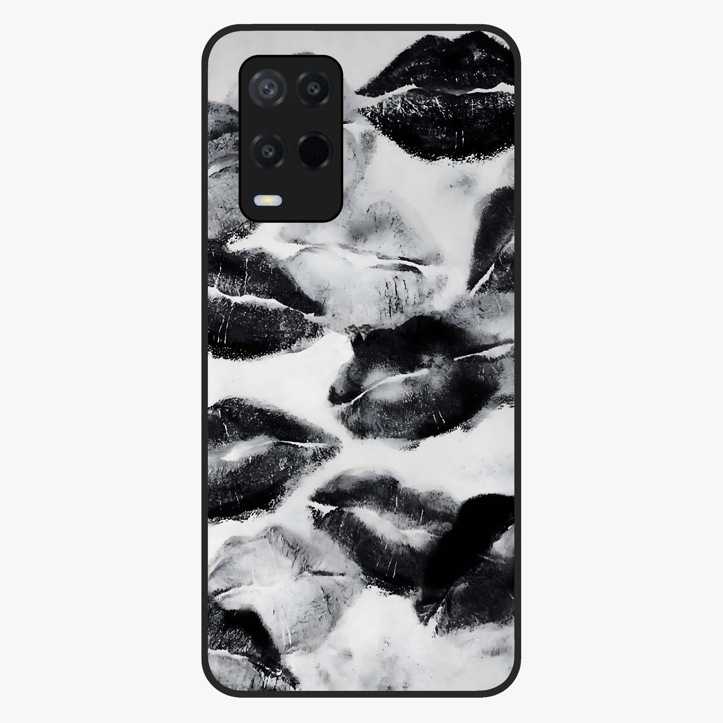 Midnight Kiss Marks Glass Case showing flat back view with lipstick kiss mark artwork and glossy glass finish.