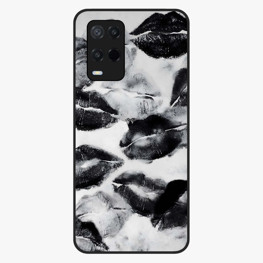 Midnight Kiss Marks Glass Case showing flat back view with lipstick kiss mark artwork and glossy glass finish.