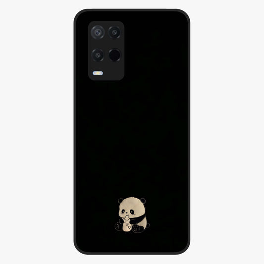 Midnight Panda Love Glass Case showing flat back view with cute panda themed artwork and glossy glass finish.