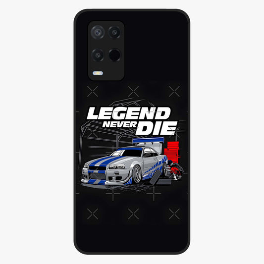 Midnight Racing Legacy Glass Case showing flat back view with sleek racing inspired artwork and glossy glass finish.