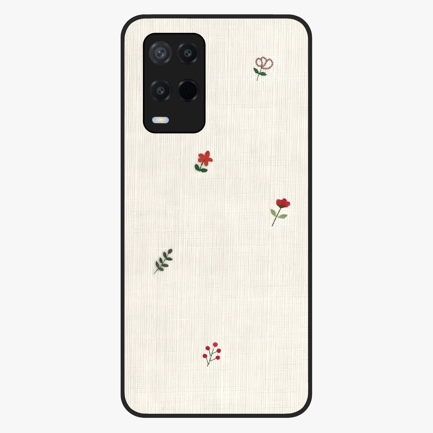 Minimal Petal Whispers Glass Case showing flat back view with soft minimal floral artwork and glossy glass finish.