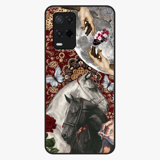 Moonlit Royal Stallion Glass Case showing flat back view with majestic horse under moonlight artwork and glossy glass finish.