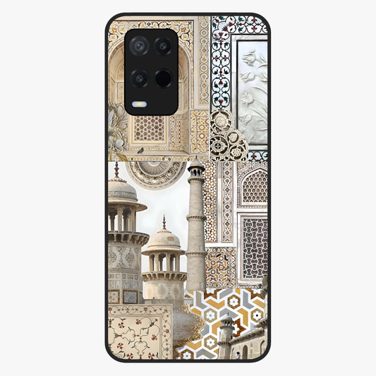 Mughal Marble Legacy Glass Case showing flat back view with intricate Mughal inspired marble pattern and glossy glass finish.