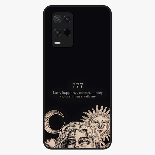 Mystic Victory Aura Glass Case showing flat back view with victory symbol artwork and glossy glass finish.