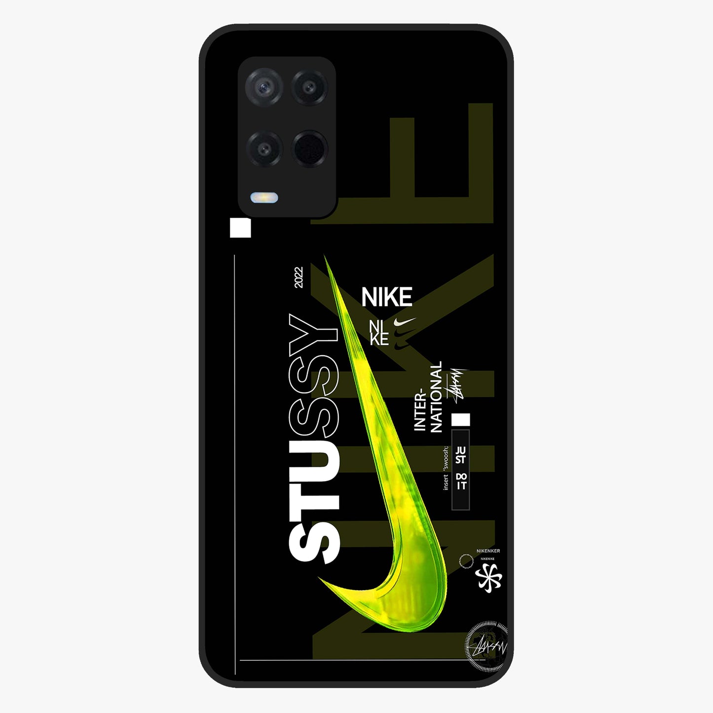 Neon Street Edition Glass Case showing flat back view with neon street style artwork and glossy glass finish.