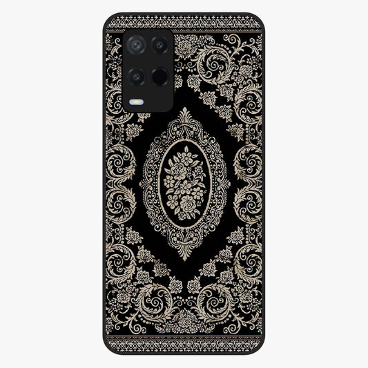 Noir Bloom Elegance Glass Case showing flat back view with elegant dark floral artwork and glossy glass finish.