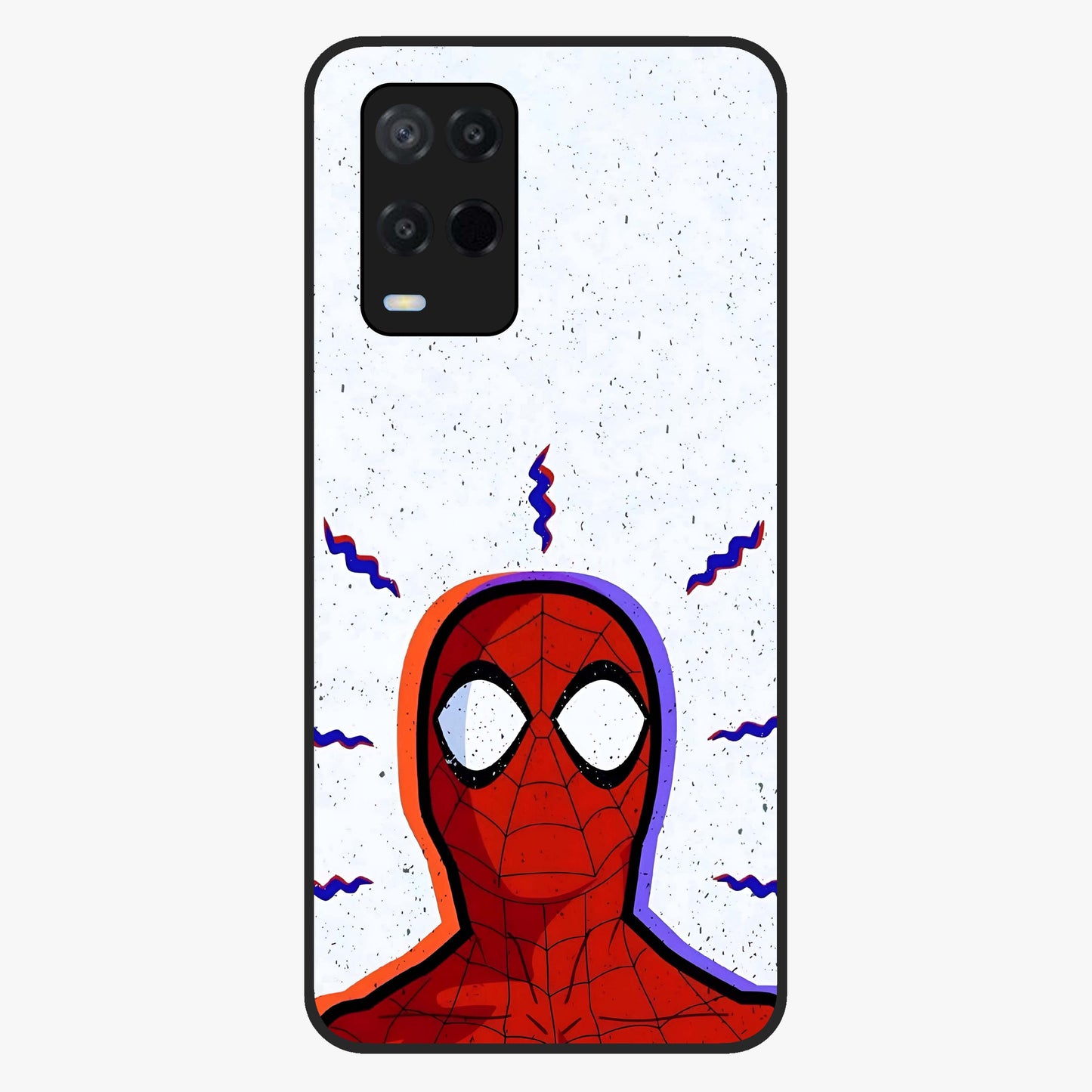 Omg Spiderman Glass Case showing flat back view with bold superhero inspired artwork and glossy glass finish.