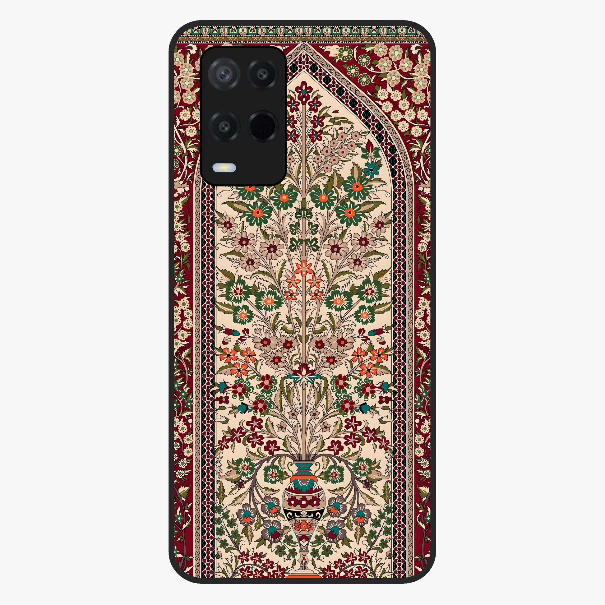 Persian Inspired Glass Case showing flat back view with ornate Persian style pattern artwork and glossy glass finish.