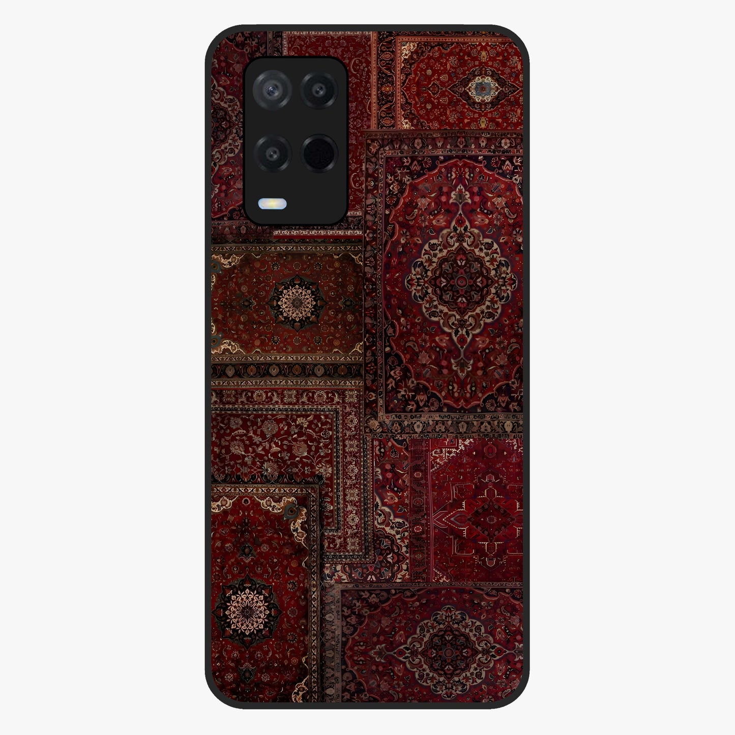 Persian Velvet Tale Glass Case showing flat back view with luxurious Persian velvet pattern artwork and glossy glass finish.
