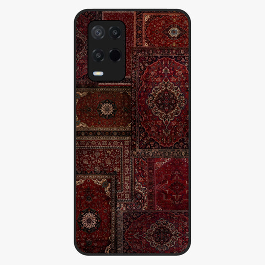 Persian Velvet Tale Glass Case showing flat back view with luxurious Persian velvet pattern artwork and glossy glass finish.