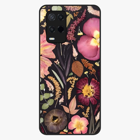 Petal Dream Tapestry Glass Case showing flat back view with intricate floral tapestry artwork and glossy glass finish.