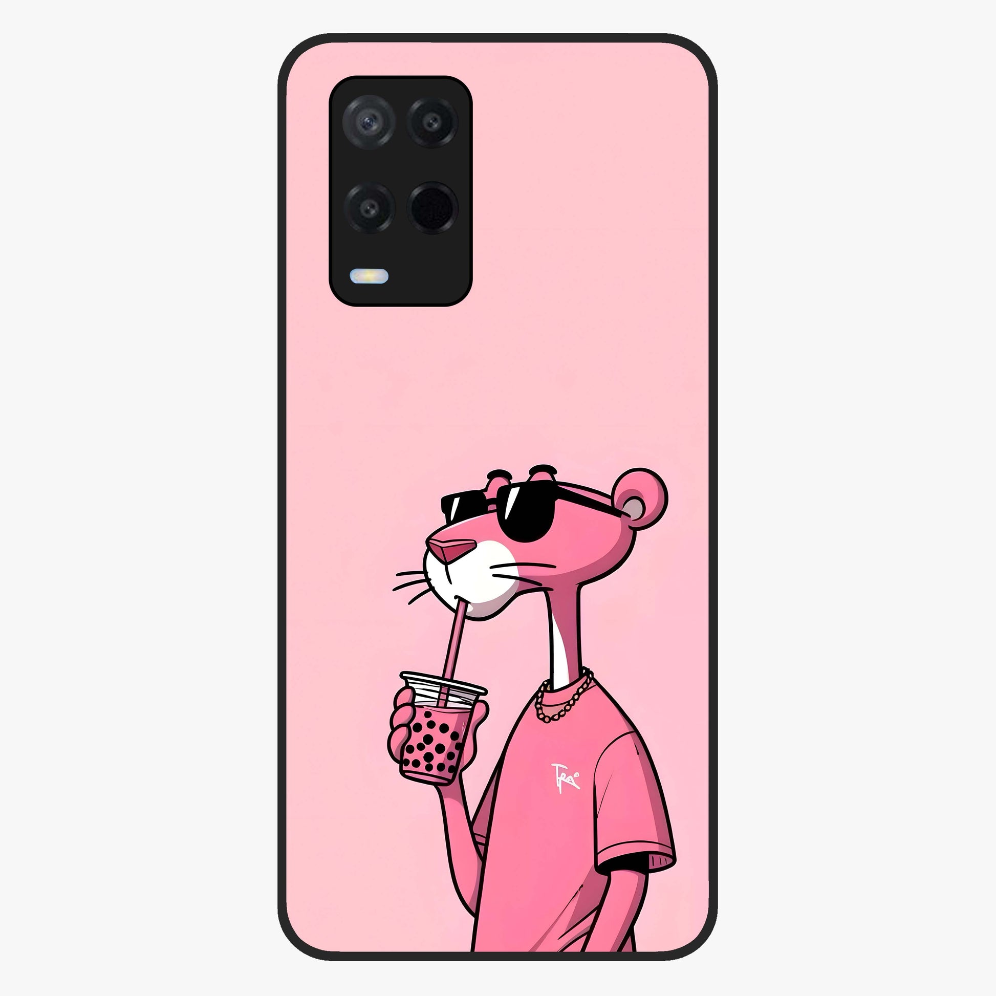 Pink Panther Glass Case showing flat back view with iconic pink panther artwork and glossy glass finish.
