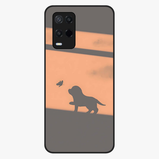 Puppy Shadow Art Glass Case showing flat back view with cute puppy shadow style artwork and glossy glass finish.