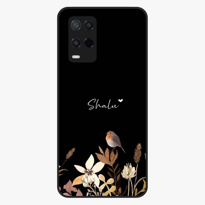 Quiet Garden Tune Custom Name Glass Case showing flat back view with peaceful garden artwork and personalized name design.