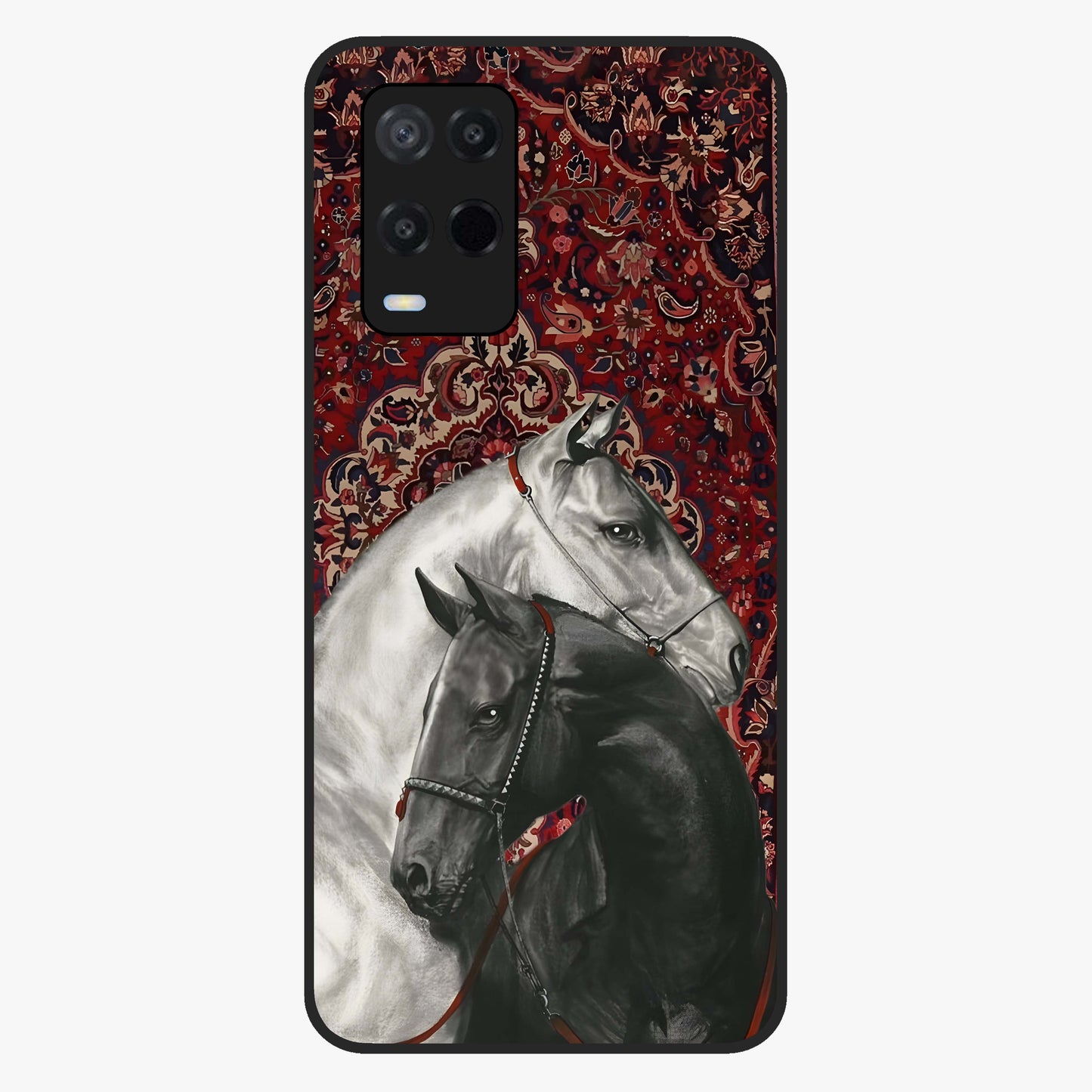 Regal Stallion Tapestry Glass Case showing flat back view with majestic horse tapestry artwork and glossy glass finish.