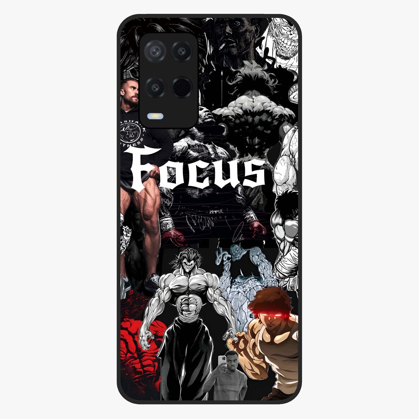 Relentless Power Focus Glass Case showing flat back view with motivational typography artwork and glossy glass finish.