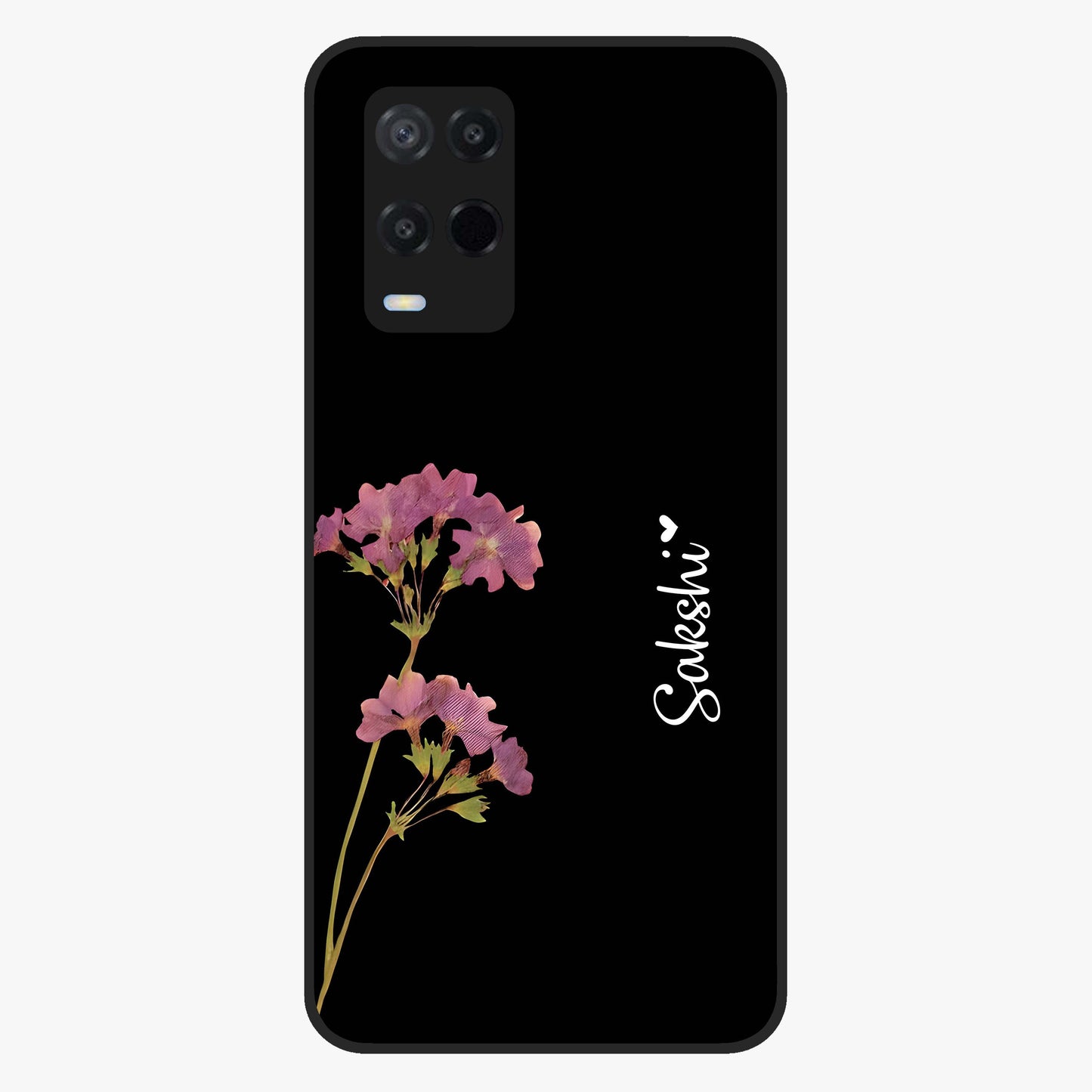 Riching Lavender Flower Custom Name Glass Case showing flat back view with lavender floral artwork and personalized name design.