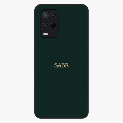 Sabr Minimal Patience Glass Case showing flat back view with minimalist typography artwork and glossy glass finish.