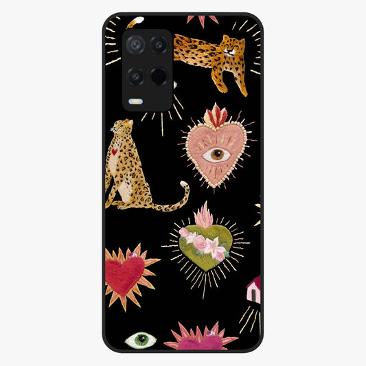 Sacred Jungle Heart Glass Case showing flat back view with jungle inspired heart artwork and glossy glass finish.