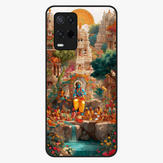 Sacred Sunlight Gods Glass Case showing flat back view with divine sunlight themed artwork and glossy glass finish.