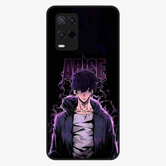 Shadow Monarch Awakening Glass Case showing flat back view with powerful dark monarch themed artwork and glossy glass finish.