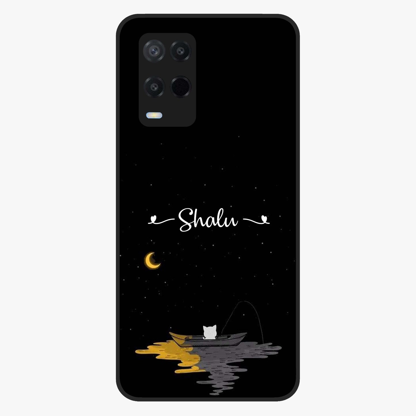 Silent Night Row Glass Case showing flat back view with calm night themed artwork and glossy glass finish.