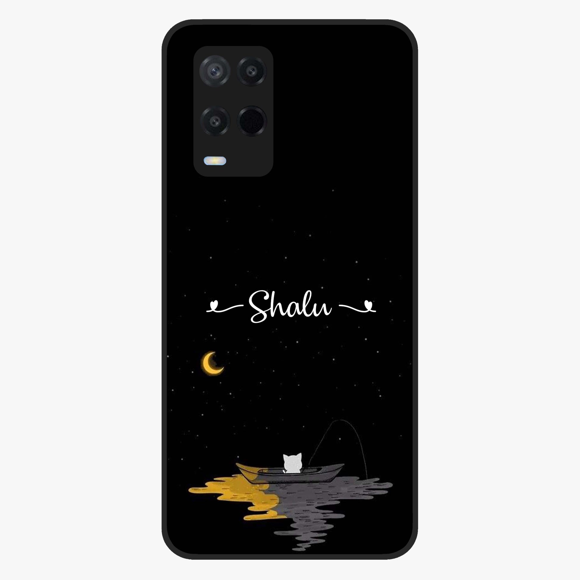 Silent Night Row Glass Case showing flat back view with calm night themed artwork and glossy glass finish.