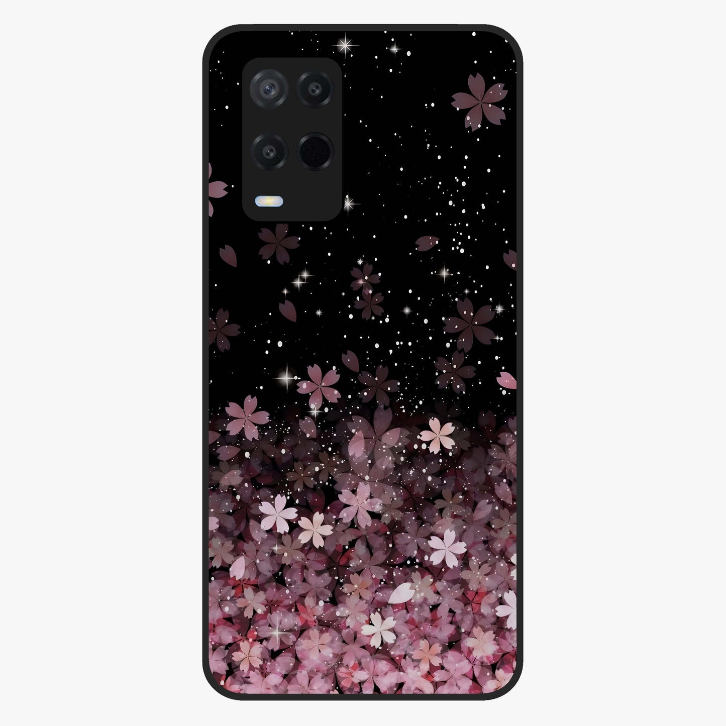 Small Starry Flowers Glass Case showing flat back view with delicate starry floral artwork and glossy glass finish.