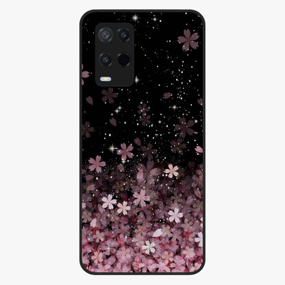 Small Starry Flowers Glass Case showing flat back view with delicate starry floral artwork and glossy glass finish.