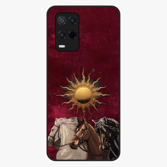 Solar Riders Glass Case showing flat back view with dynamic rider themed artwork and glossy glass finish.