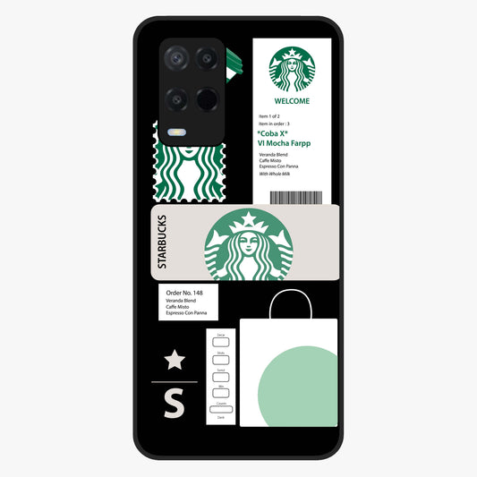 Starbucks Mocha Glass Case showing flat back view with coffee inspired artwork and glossy glass finish.
