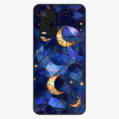 Starlit Sky Tapestry Glass Case showing flat back view with decorative starry sky tapestry artwork and glossy glass finish.