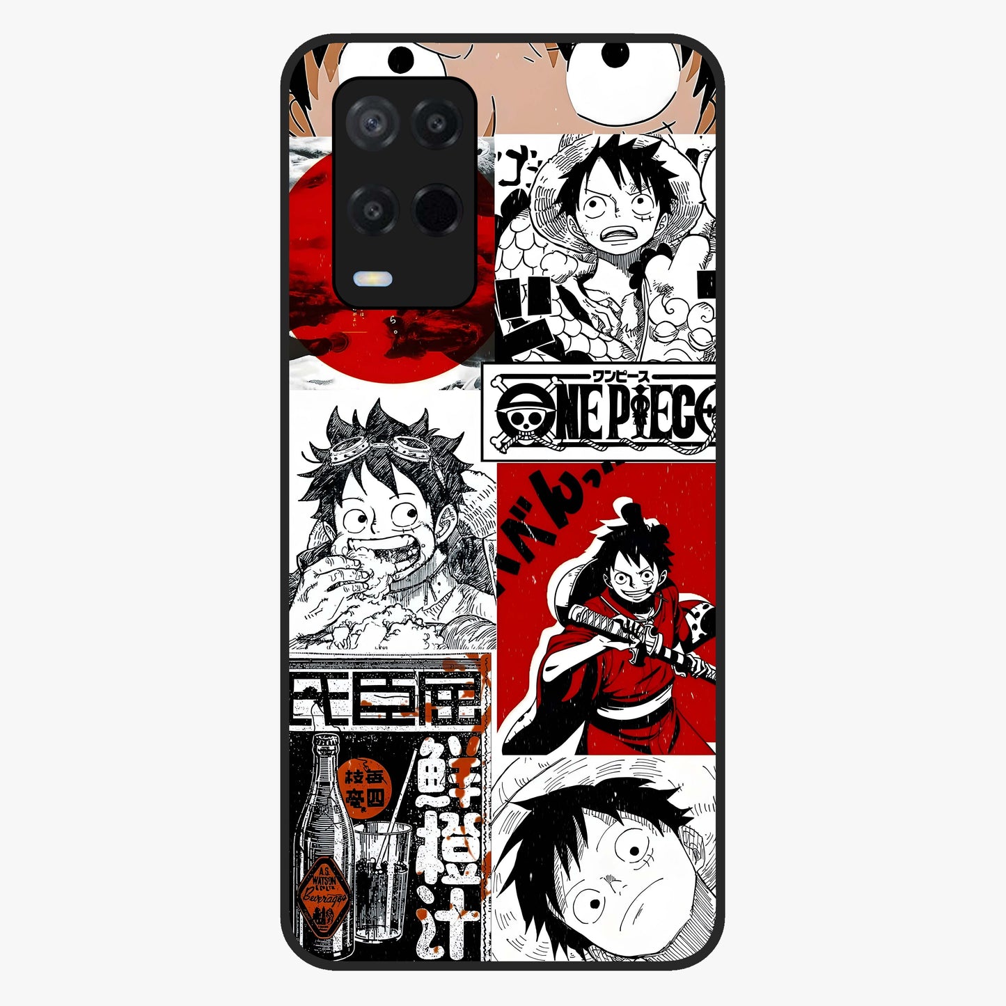 Strawhat Chaos Panels Glass Case showing flat back view with anime inspired chaos panel artwork and glossy glass finish.