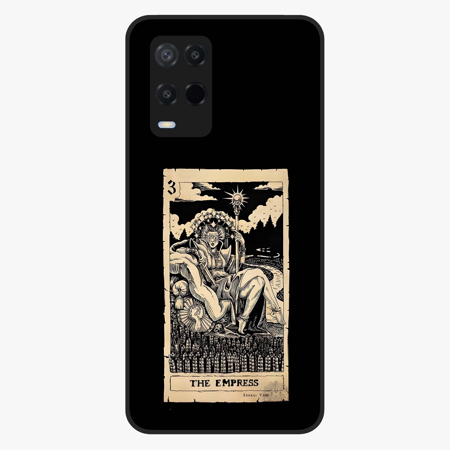 The Empress Glass Case showing flat back view with regal feminine artwork and glossy glass finish.