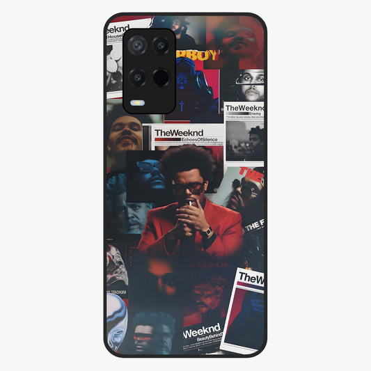 The Weeknd Glass Case showing flat back view with music inspired artistic portrait artwork and glossy glass finish.