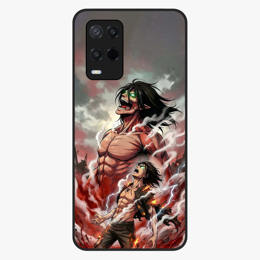 Titan Awakening Fury Glass Case showing flat back view with powerful titan inspired artwork and glossy glass finish.
