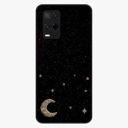 Twinkle Star With Half Moon Glass Case showing flat back view with star and half moon artwork and glossy glass finish.