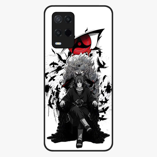 Uchiha Shadow Throne Glass Case showing flat back view with cosmic underwater themed artwork and glossy glass finish.
