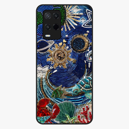 Universe Underwater Spark Glass Case showing flat back view with cosmic underwater themed artwork and glossy glass finish.