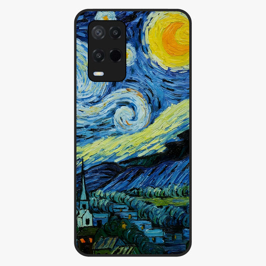 Van Gogh Art Glass Case showing flat back view with classic painterly artwork inspired by Van Gogh style and glossy glass finish.