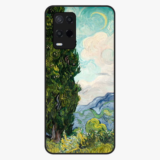 Van Gogh Vintage Art Glass Case showing flat back view with vintage painterly artwork inspired by Van Gogh style and glossy glass finish.