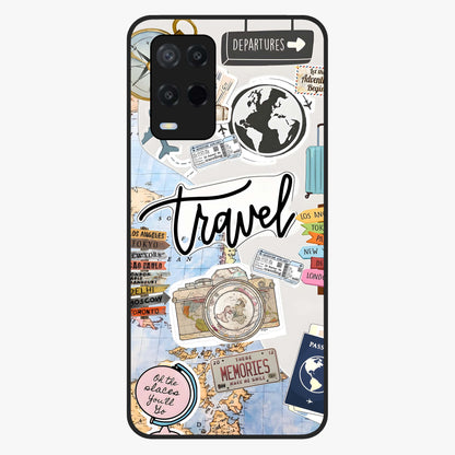 Wanderlust Journal Glass Case showing flat back view with travel inspired artwork and glossy glass finish.