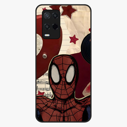 Web Warrior Vibes Glass Case showing flat back view with superhero inspired web themed artwork and glossy glass finish.