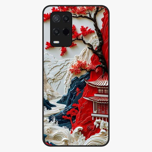 Whispers Of Sakura Waves Glass Case showing flat back view with cherry blossom wave artwork and glossy glass finish.