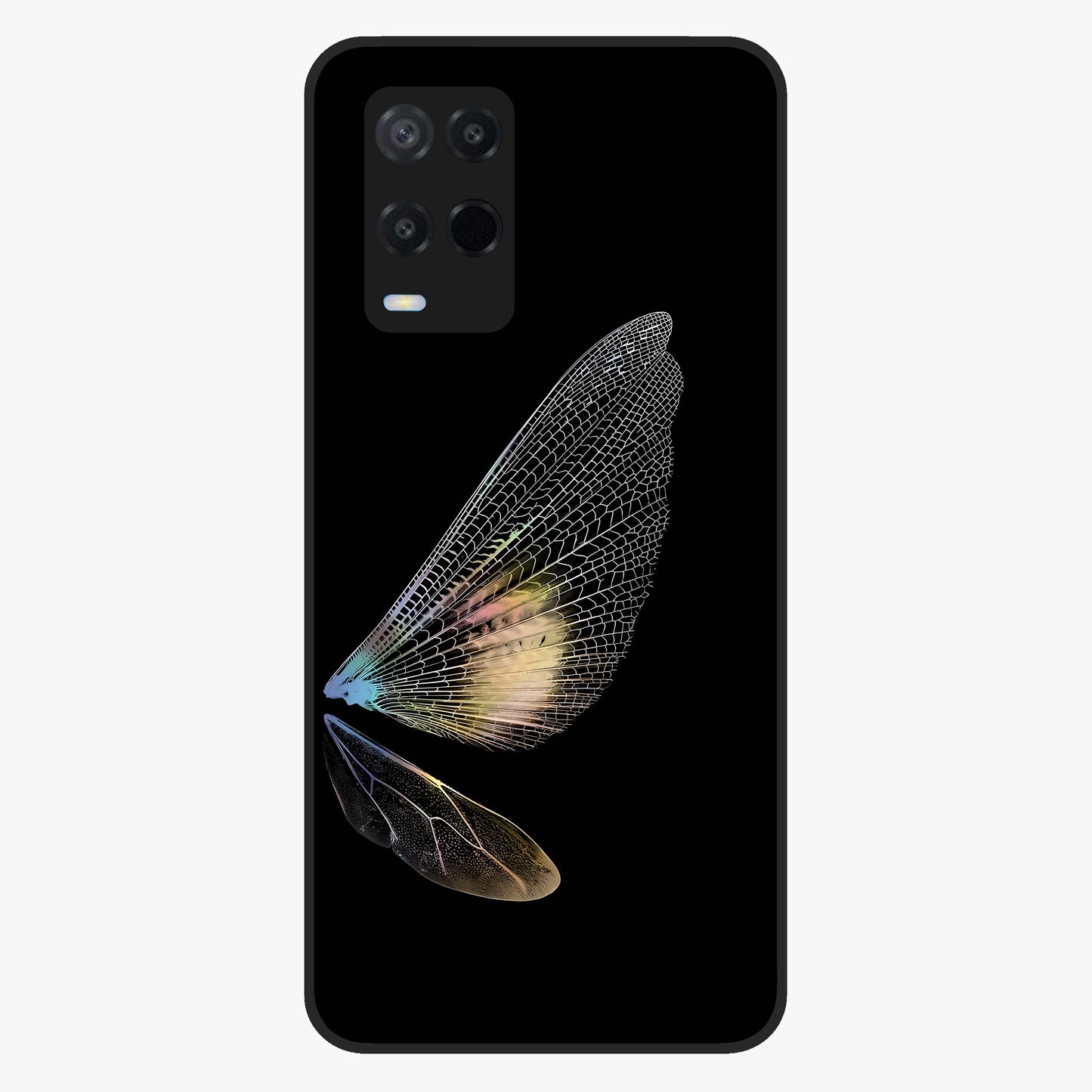Whispers Of Wings Glass Case showing flat back view with graceful wing inspired artwork and glossy glass finish.
