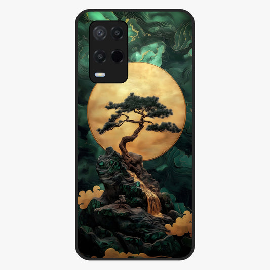 Zen Moon Rise Glass Case showing flat back view with calm moonrise artwork and glossy glass finish.