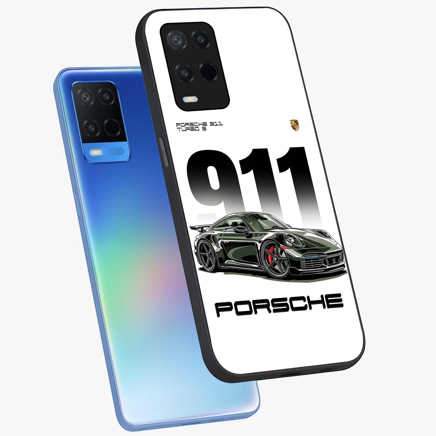 911 Turbo Dominance Glass Case displayed in premium angled mockup highlighting sporty car illustration and sleek glass surface.