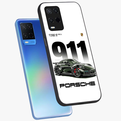 911 Turbo Dominance Glass Case displayed in premium angled mockup highlighting sporty car illustration and sleek glass surface.